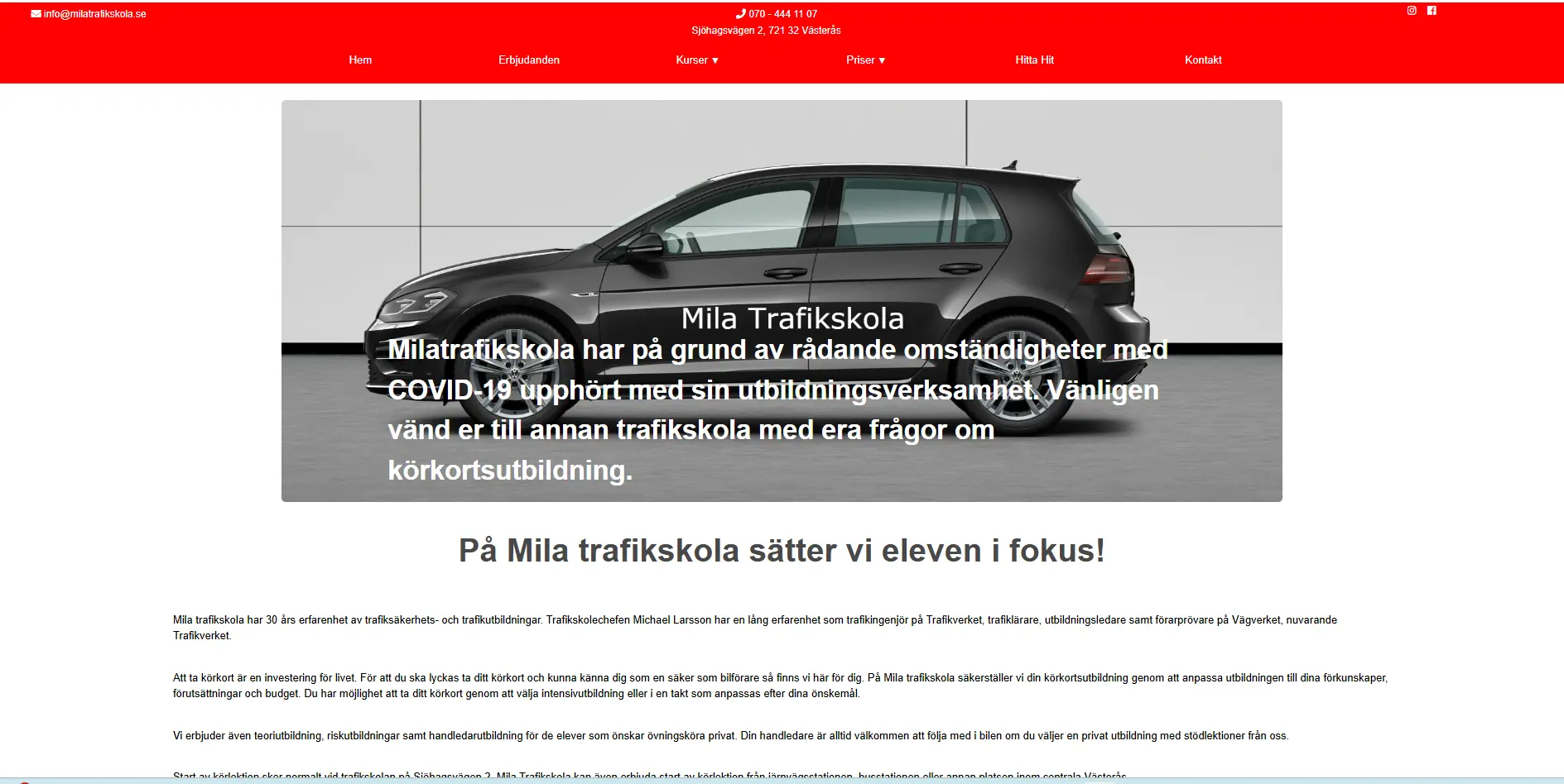 Webbplats för Mila Trafikskola — modern webbdesign för utbildningsinstitution